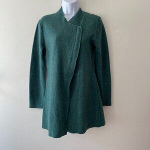Eileen Fisher Green Merino Wool Zip Cardigan Sweater Jacket Womens PP Petite